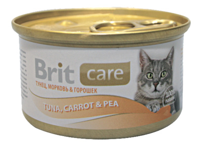 Brit консервы с тунцом, морковью и горошком для кошек, Tuna,Carrot&Pea