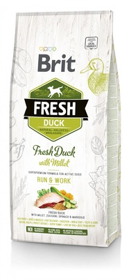 Корм Brit фреш для активных собак, с уткой и пшеном, Fresh Duck with Millet Active Run & Work