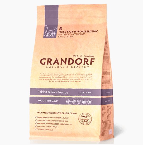 Grandorf Rabbit&Rice Adult Sterilized низкозерновой корм для стерилизованных кошек с кроликом и рисом