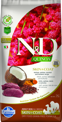 Farmina N&D GF Quinoa для собак всех пород для здоровья кожи и шерсти, оленина и киноа, беззерновой
