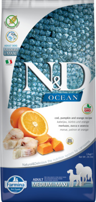 Farmina Ocean Codfish, Pumpkin And Orange Adult Medium & Max для собак средних и крупных пород, треска с тыквой и апельсином, беззерновой