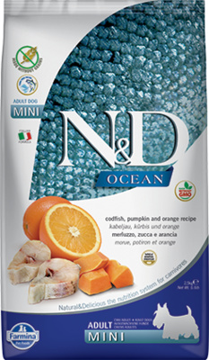 Farmina Ocean Dog Codfish, Pumpkin And Orange Adult Mini для собак малых пород, треска с тыквой и апельсином, беззерновой