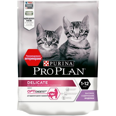 Корм Purina Pro Plan для котят с чувствительным пищеварением или с особыми предпочтениями в еде, с индейкой и рисом, Junior delicate