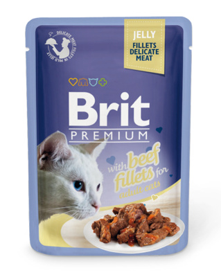 Brit паучи Premium для кошек: кусочки в желе из филе говядины