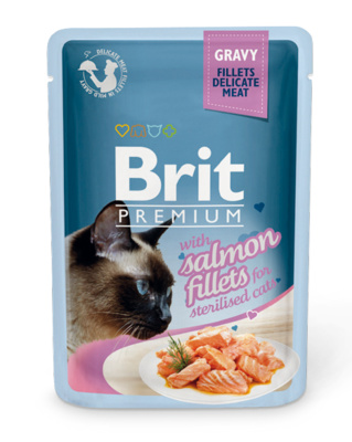 Brit паучи Premium для стерилизованных кошек: кусочки из филе лосося в соусе