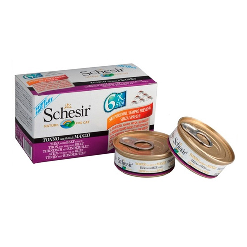 Schesir 6 штук по 50 г консервы для кошек с тунцом и говядиной