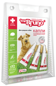 Mr Bruno капли репеллентные для средних собак весом 10-30 кг, 3 шт по 2,5 мл