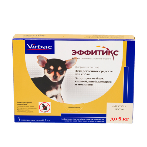 Virbac Эффитикс капли на холку для уничтожения насекомых и клещей,  для собак до 5 кг