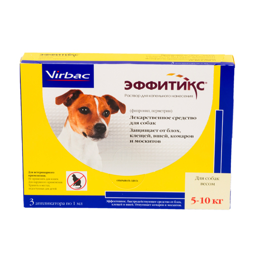 Virbac Эффитикс капли на холку для уничтожения насекомых и клещей, для собак 5-10 кг