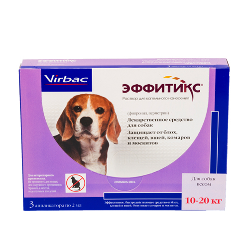Virbac Эффитикс капли на холку для уничтожения насекомых и клещей, для собак 10-20 кг
