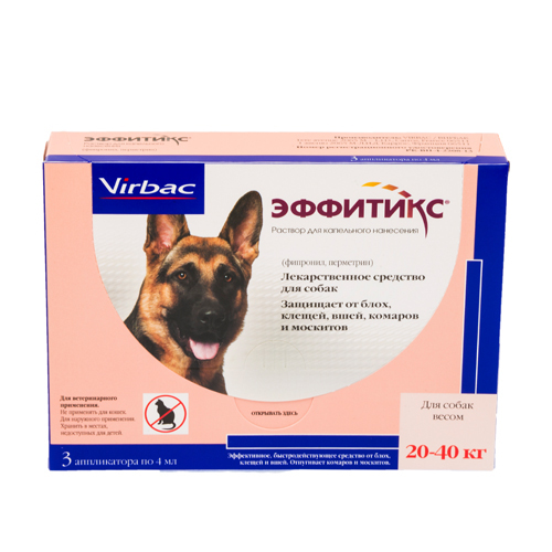Virbac Эффитикс капли на холку для уничтожения насекомых и клещей, для собак 20-40 кг