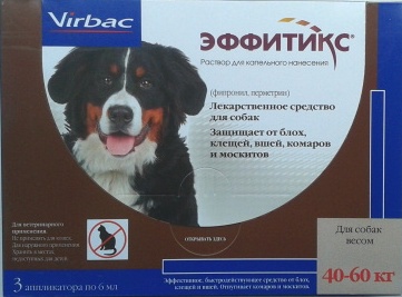 Virbac Эффитикс капли на холку для уничтожения насекомых и клещей, для собак 40-60 кг