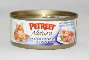 Petreet консервы для кошек кусочки розового тунца с макрелью 70 г