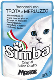 Simba Cat Pouch паучи для кошек форель с треской 100г Simba Cat Pouch паучи для кошек форель с треской 100г