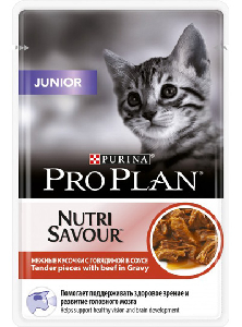 Purina Pro Plan кусочки в соусе для котят с говядиной, Junior Purina Pro Plan кусочки в соусе для котят с говядиной, Junior