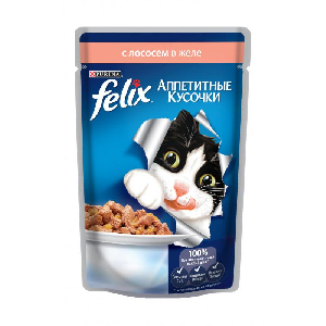 Felix кусочки в желе для кошек с лососем Felix кусочки в желе для кошек с лососем