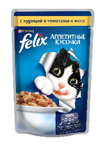 Felix кусочки в желе для кошек с курицей и томатами Felix кусочки в желе для кошек с курицей и томатами
