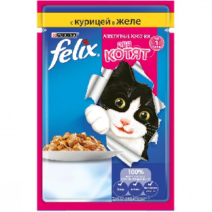 Felix кусочки в желе для котят с курицей Felix кусочки в желе для котят с курицей