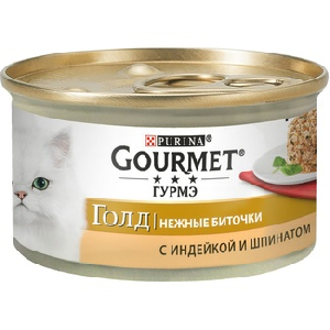Консервы паштет для кошек нежные Gourmet Gold биточки с индейкой и шпинатом Консервы паштет для кошек нежные Gourmet Gold биточки с индейкой и шпинатом
