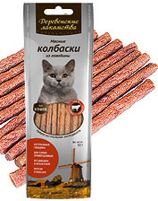 Деревенские Лакомства «Традиционные» мясные колбаски из говядины для кошек Деревенские Лакомства «Традиционные» мясные колбаски из говядины для кошек
