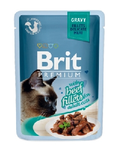 Brit паучи Premium для кошек: кусочки из филе говядины, в соусе