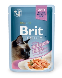 Brit паучи Premium для стерилизованных кошек: кусочки из филе лосося в соусе Brit паучи Premium для стерилизованных кошек: кусочки из филе лосося в соусе